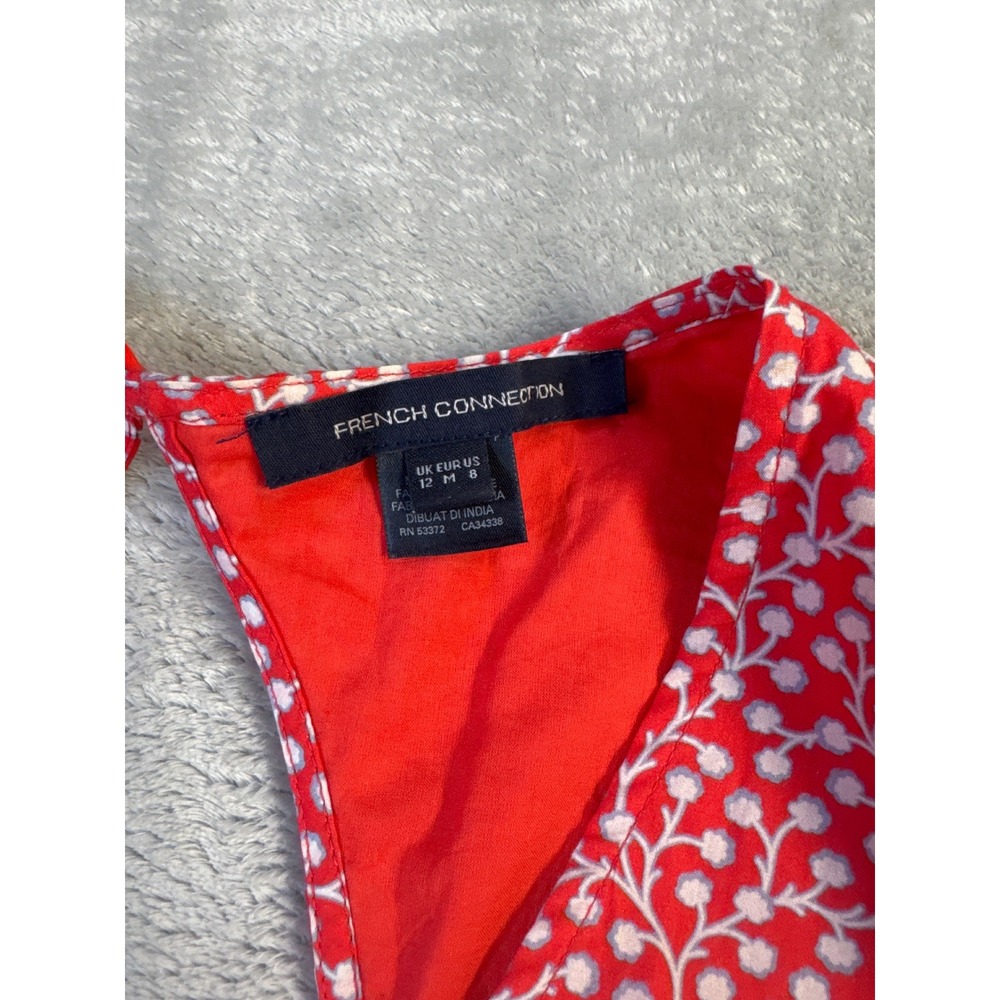 French Connection Red Floral Puff Sleeve Tiered Mini Dress Size 8 - Picture 8 of 9
